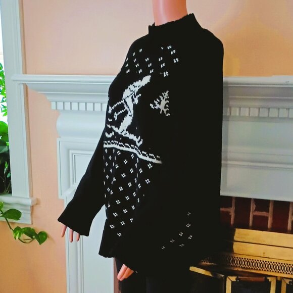 Chaps Mock Turtleneck Ski Sweater XL Womens Black & White Stretch - Picture 3 of 8